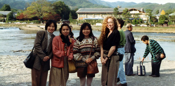 photography of Arlene with her pen pal and her pen pal's friends in Kyoto, 1992