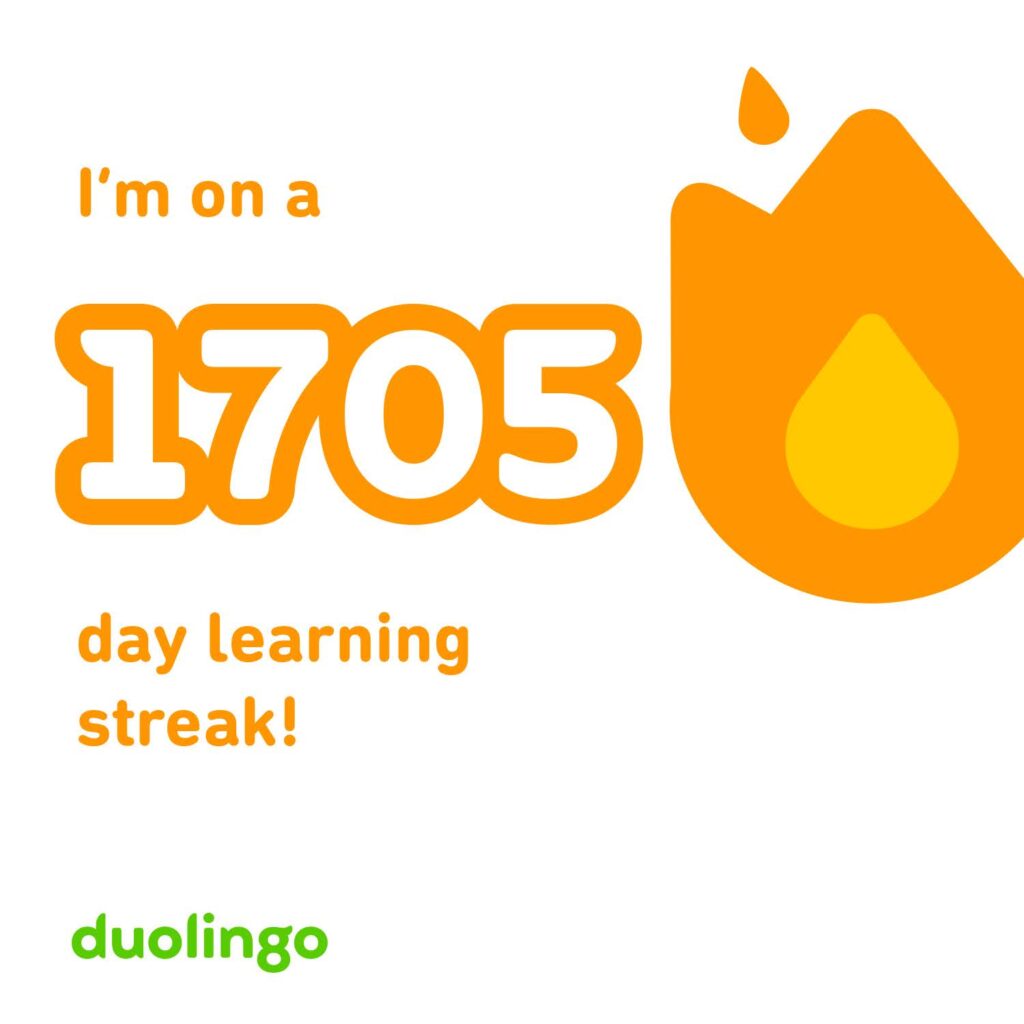 duolingo graphic for 1705 days of study 
