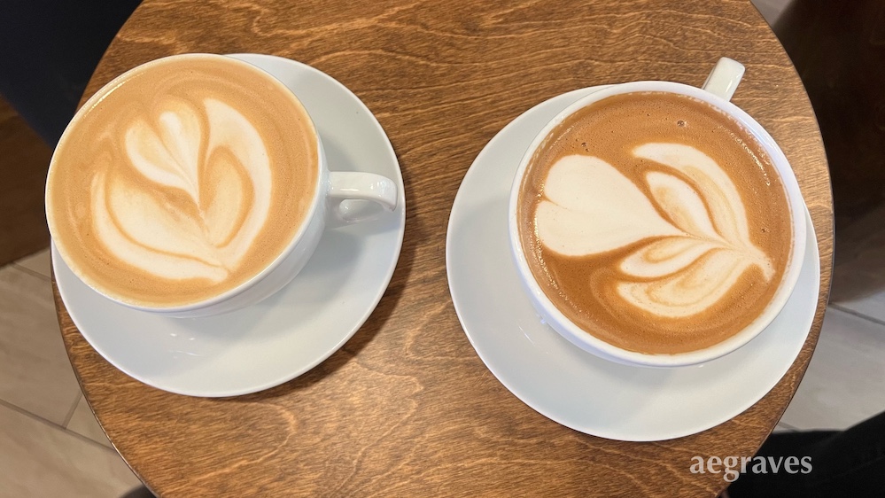 Two almond milk lattes at Ritual Coffee.  