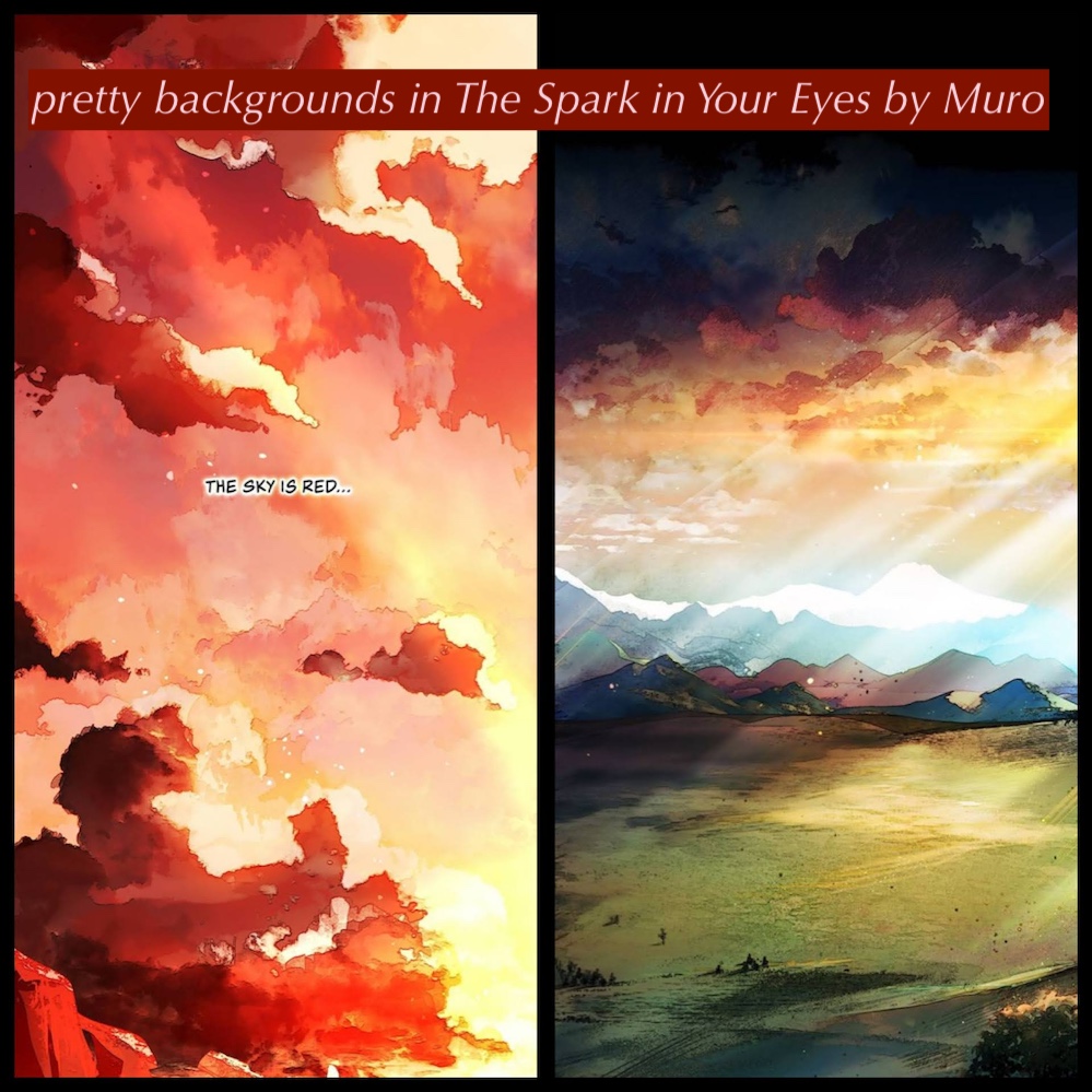 examples of pretty backdrops (skies and landscapes) from The Spark in Your Eyes by Muro