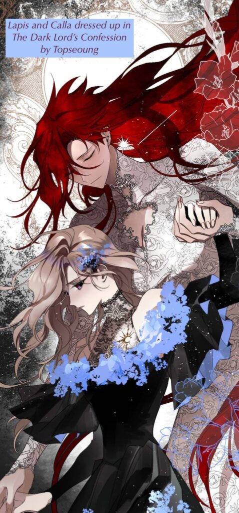 Illustration of Lapis and Calla dressed up in a scene from The Dark Lord's Confession by Topseoung