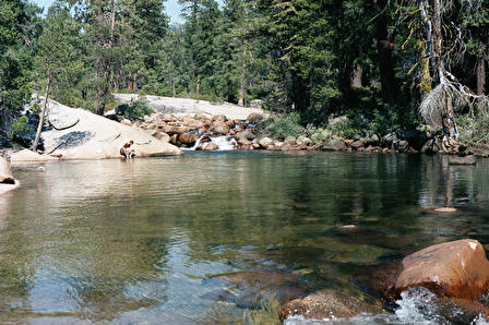 The smooth, green pool above dramatic Nevada Falls