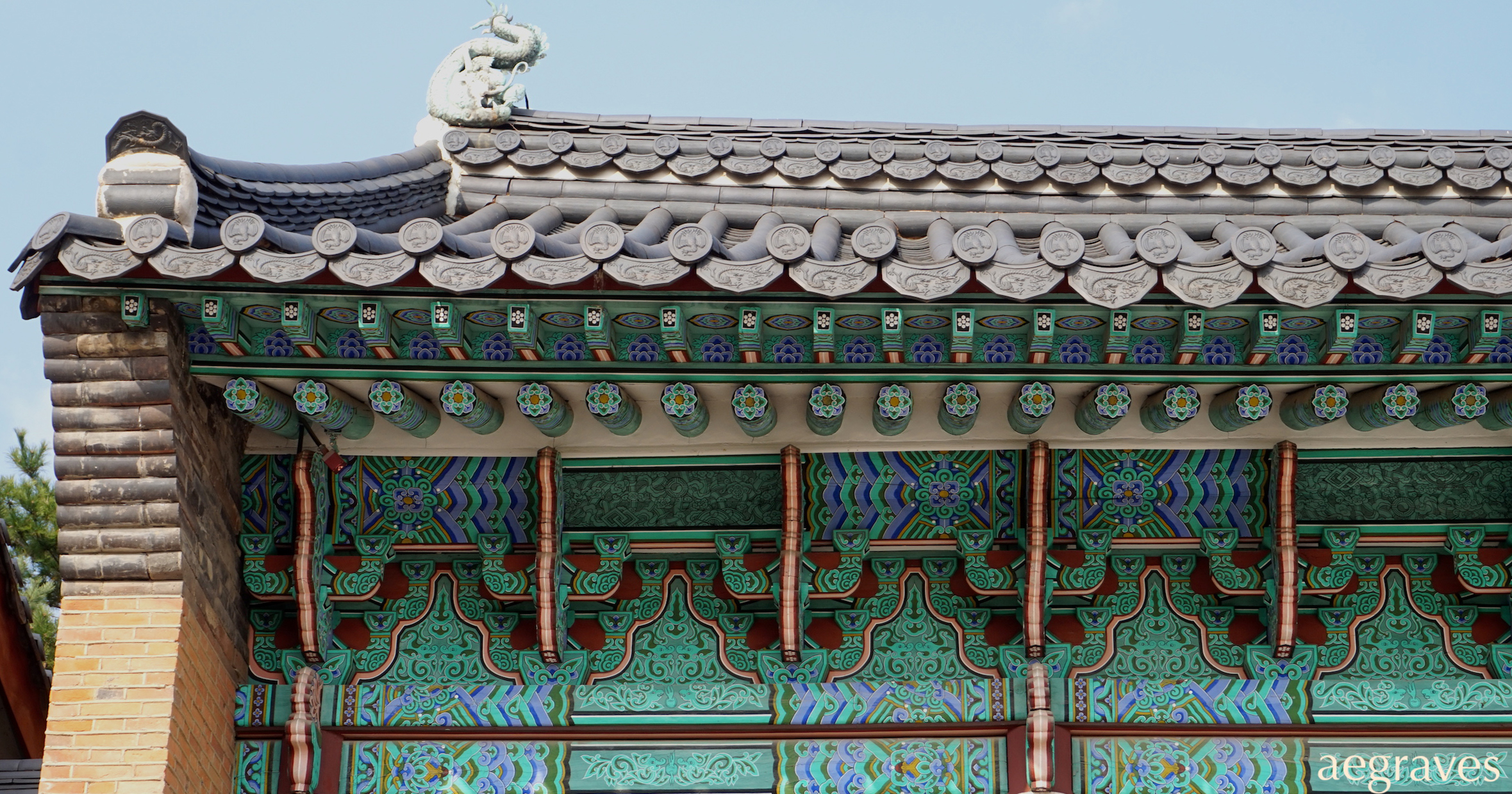 detail from photo of a historic building in Seoul, Korea, by A.E. Graves